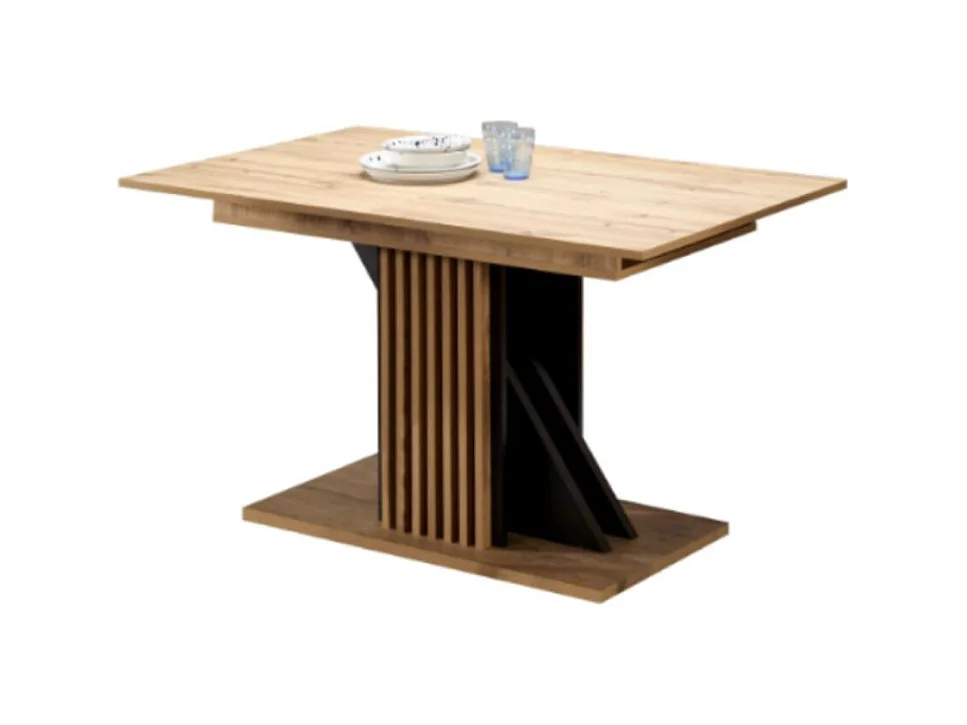 Table extensible 135-175 cm noire et bois avec tasseaux Lazare