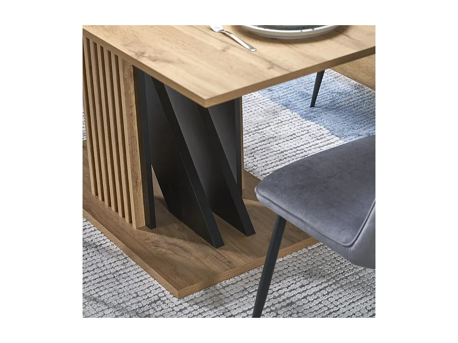 Table extensible 135-175 cm noire et bois avec tasseaux Lazare