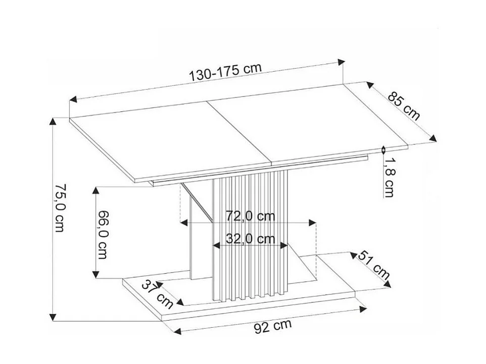 Table extensible 135-175 cm noire et bois avec tasseaux Lazare