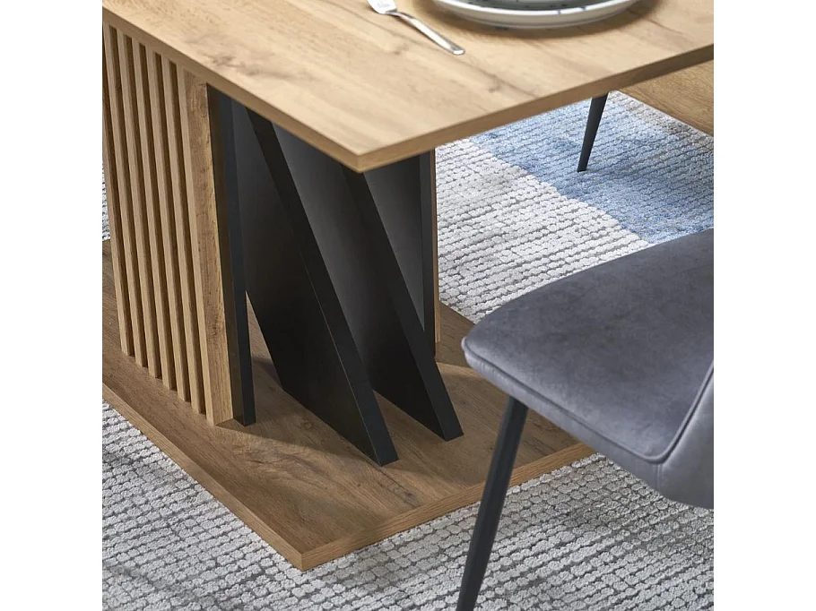 Table extensible 135-175 cm noire et bois avec tasseaux Lazare