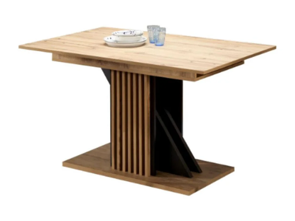 Mesa extensible 135-175 cm negra y madera con lamas Lazare