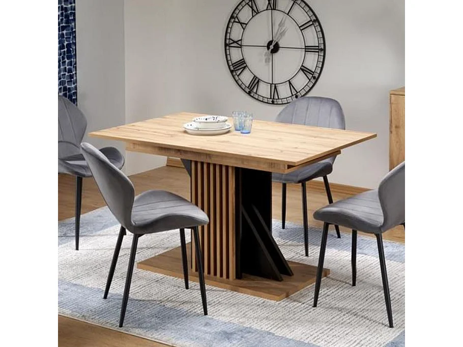 Mesa extensible 135-175 cm negra y madera con lamas Lazare