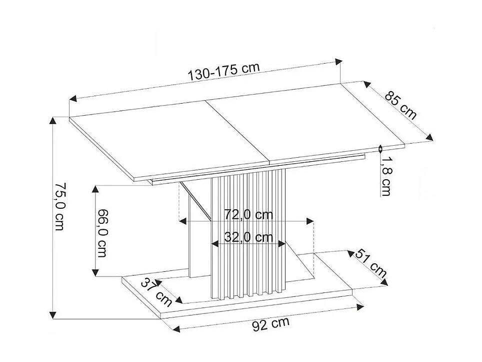 Mesa extensible 135-175 cm negra y madera con lamas Lazare