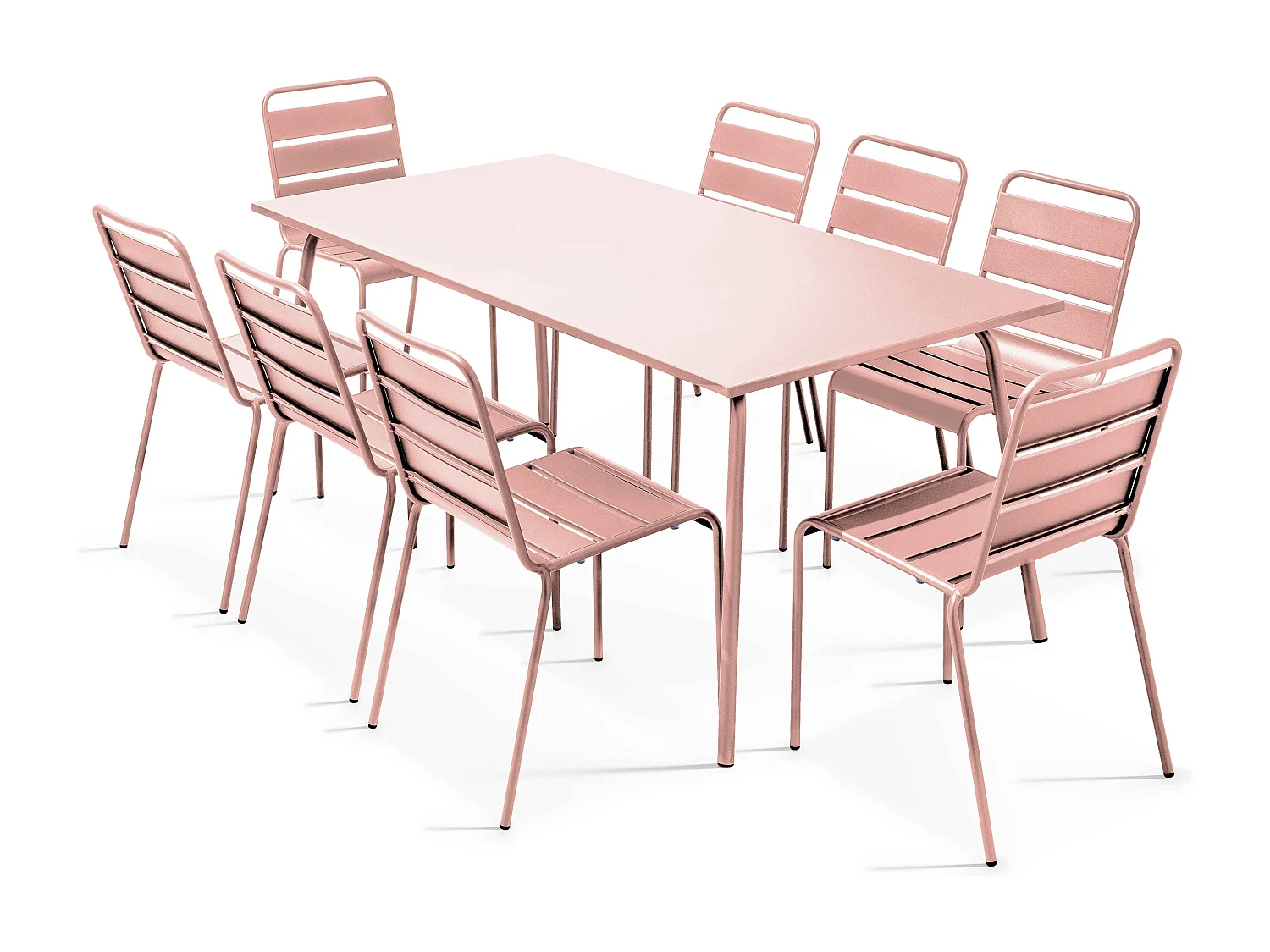 Ensemble table de jardin et 8 chaises en métal Rose poudré - Palavas