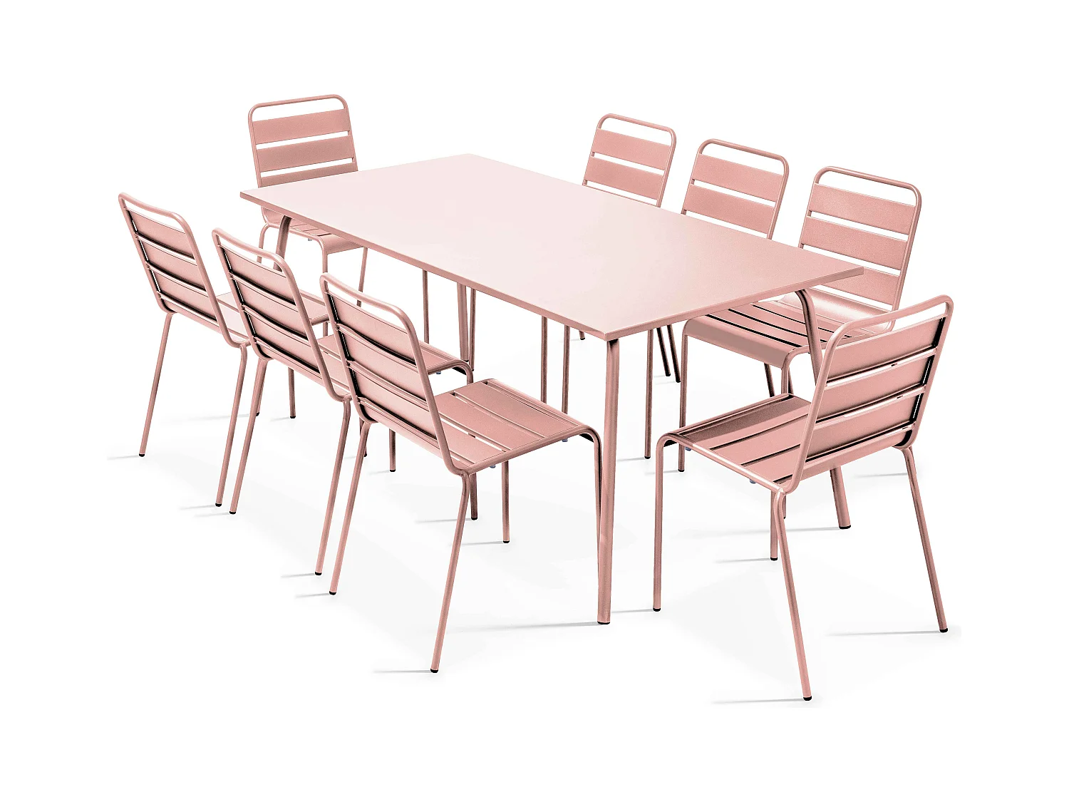 Ensemble table de jardin et 8 chaises en métal Rose poudré - Palavas