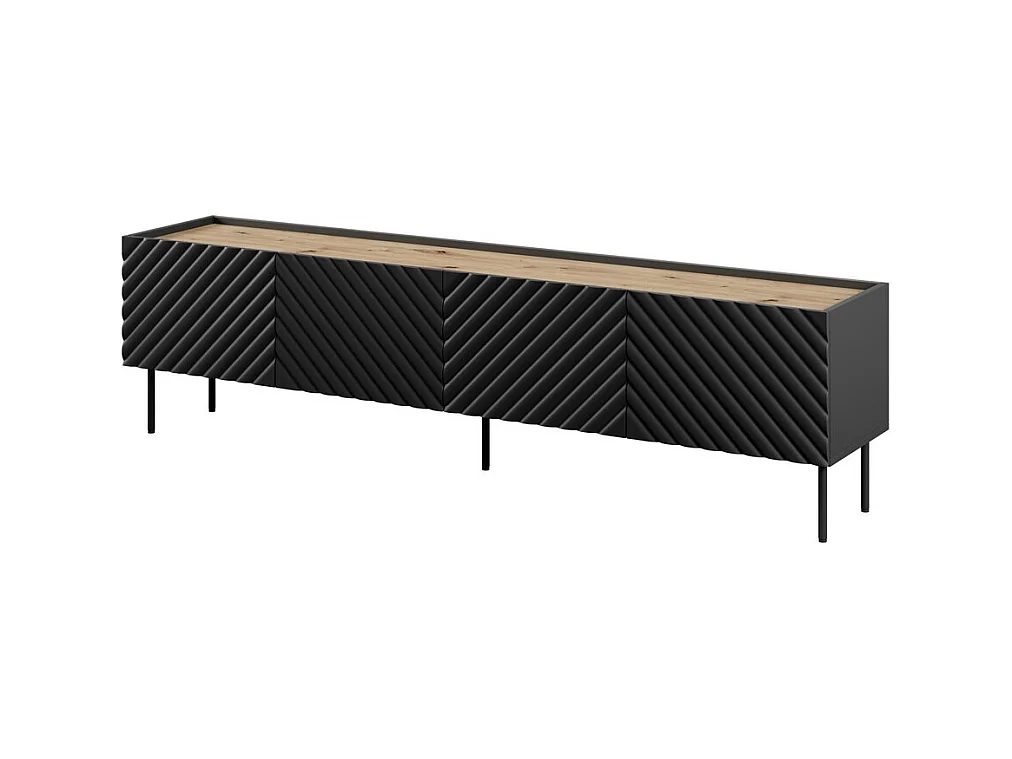 Meuble TV 200 cm bois et noir mat 4 portes 3D Emile