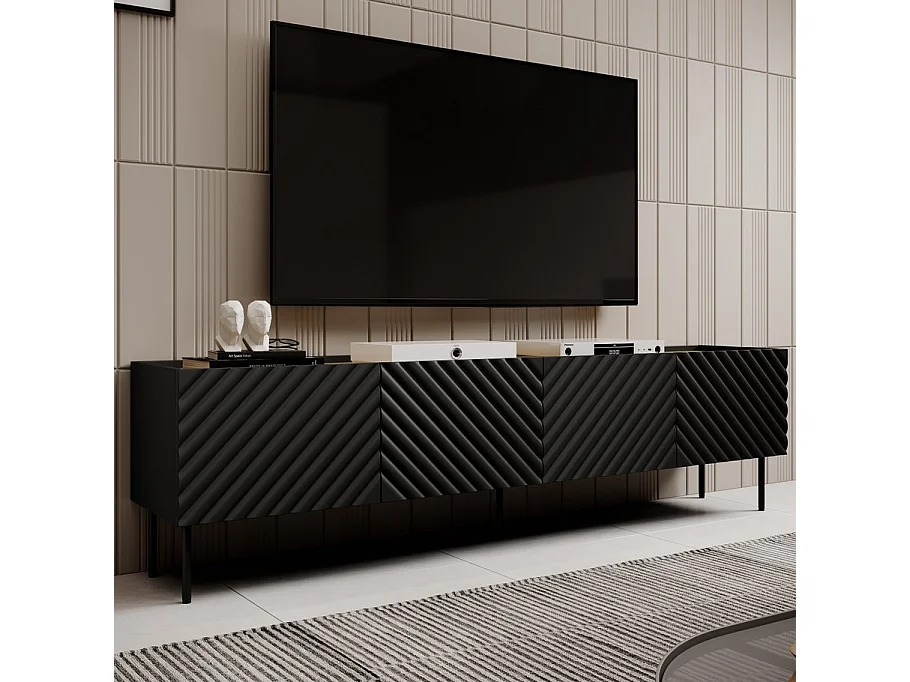 Soporte de TV 3D de 4 puertas Emile 200 cm de madera y negro mate