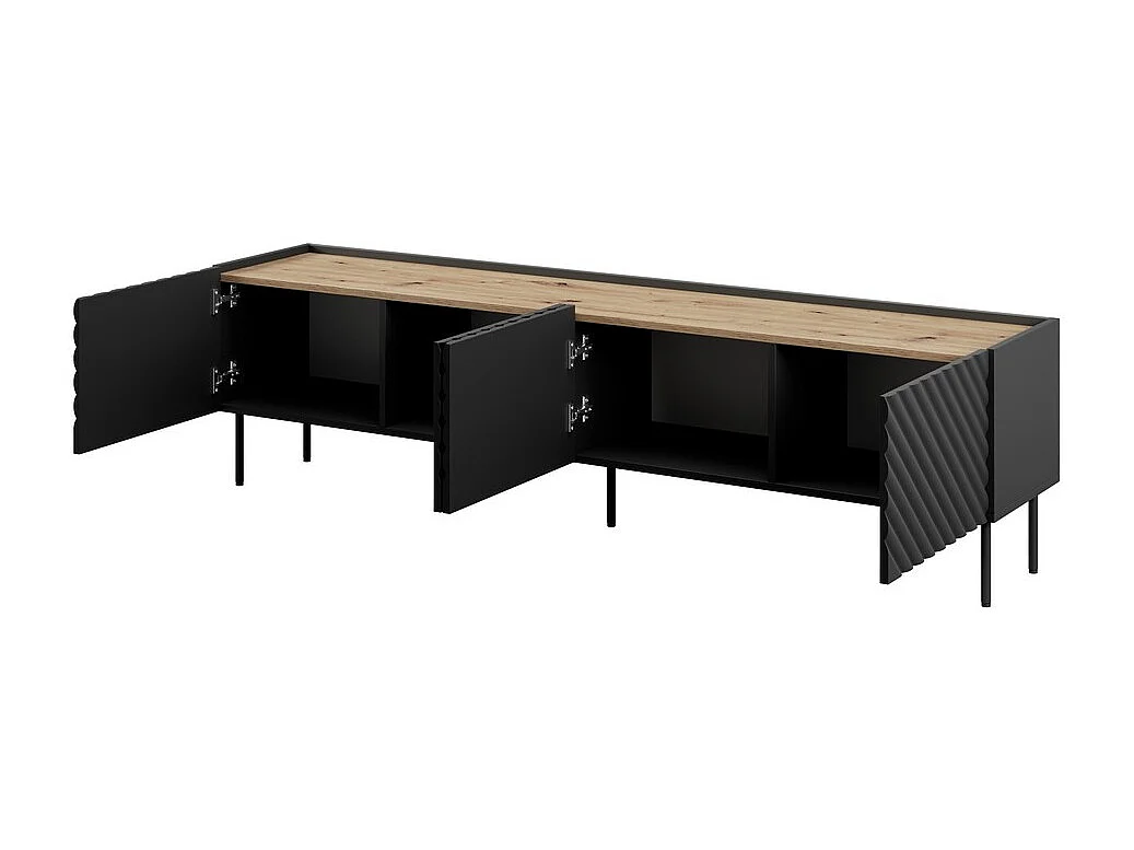 Soporte de TV 3D de 4 puertas Emile 200 cm de madera y negro mate