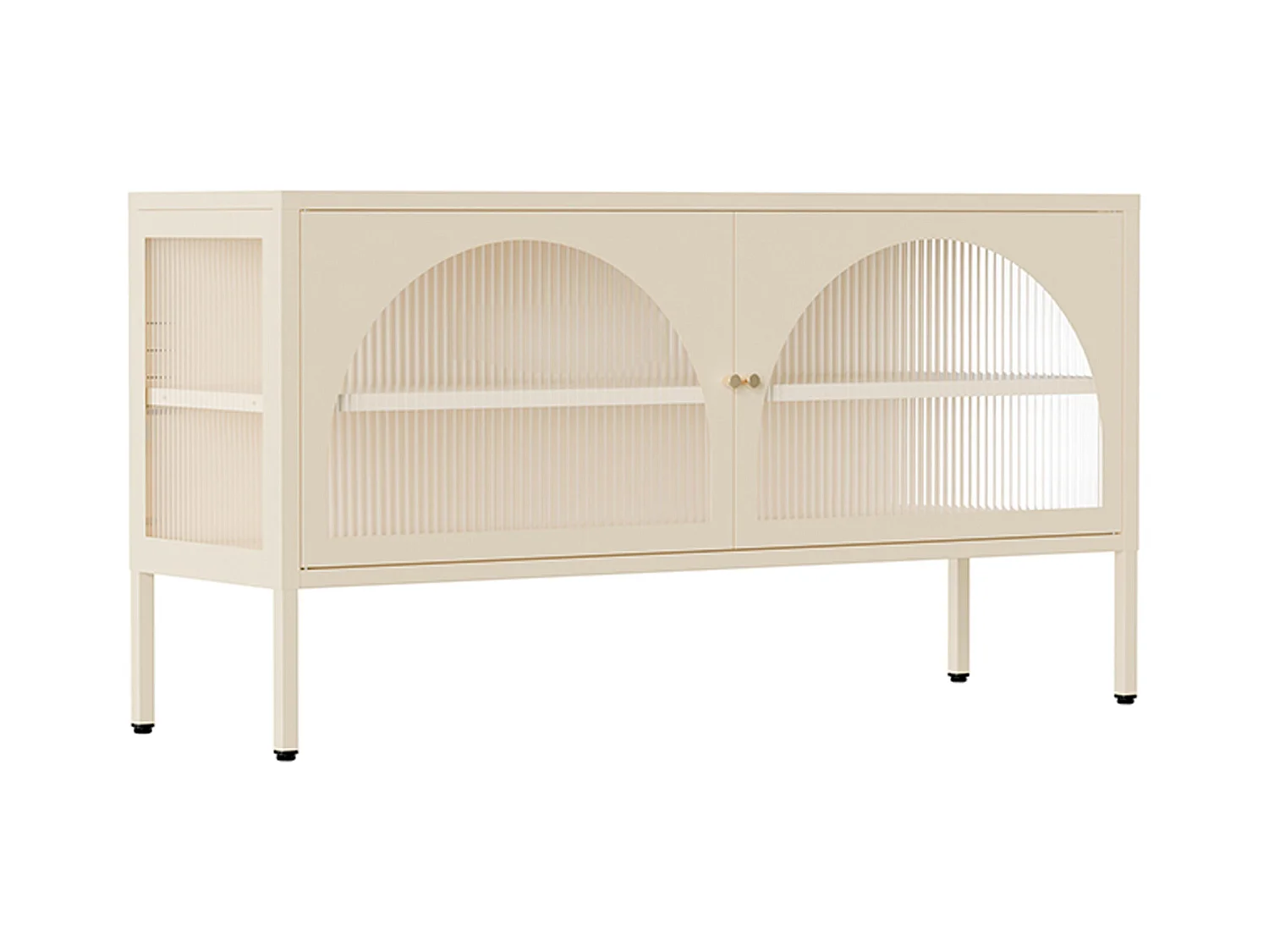 Meuble TV moderne 2 portes L115 cm en métal écru