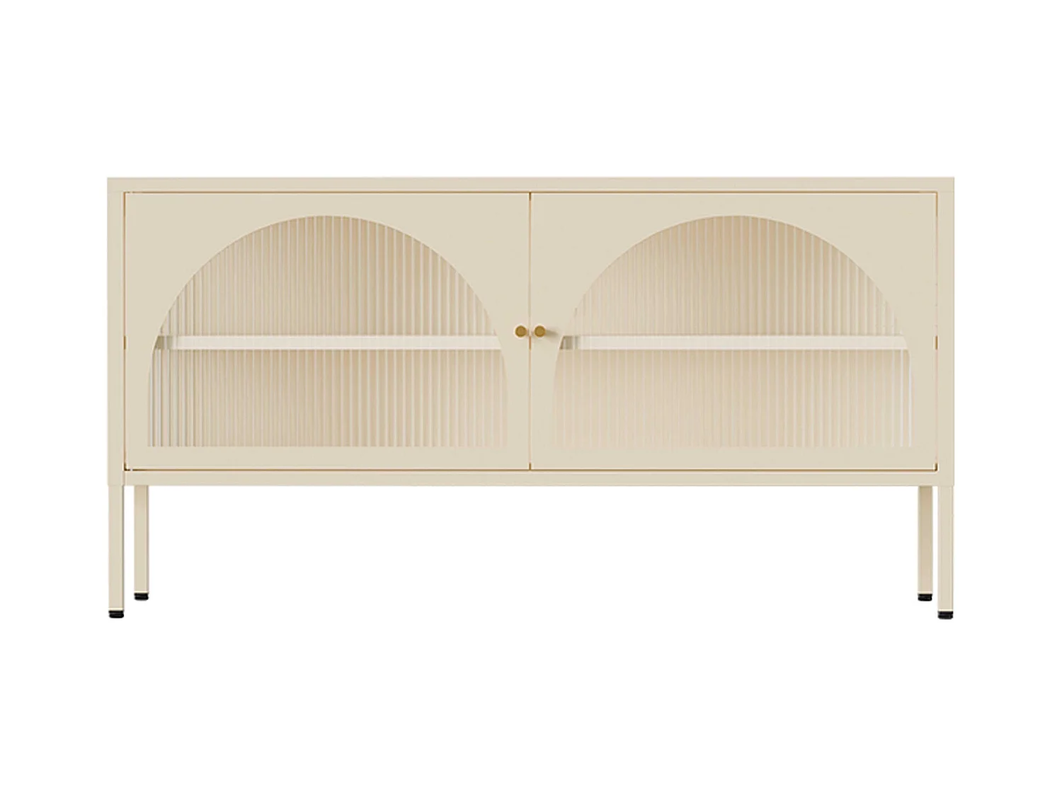 Meuble TV moderne 2 portes L115 cm en métal écru