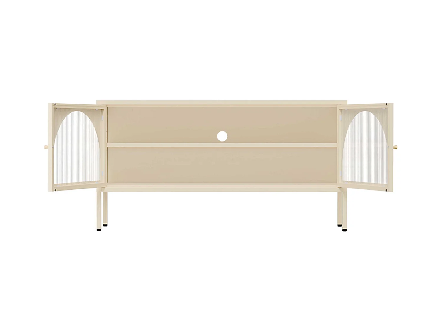 Meuble TV moderne 2 portes L115 cm en métal écru