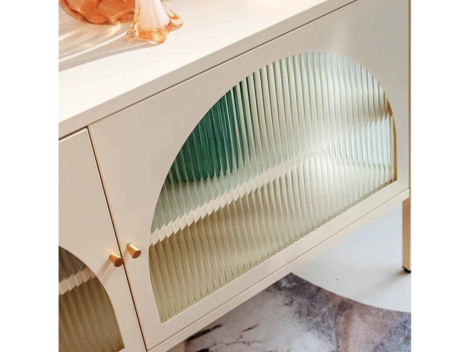 Meuble TV moderne 2 portes L115 cm en métal écru