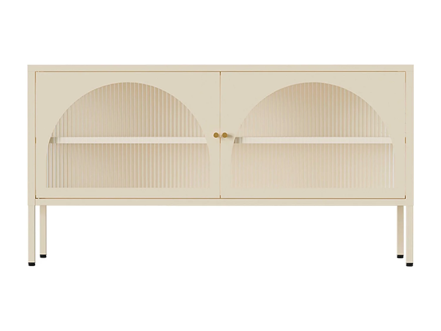 Meuble TV moderne 2 portes L115 cm en métal écru