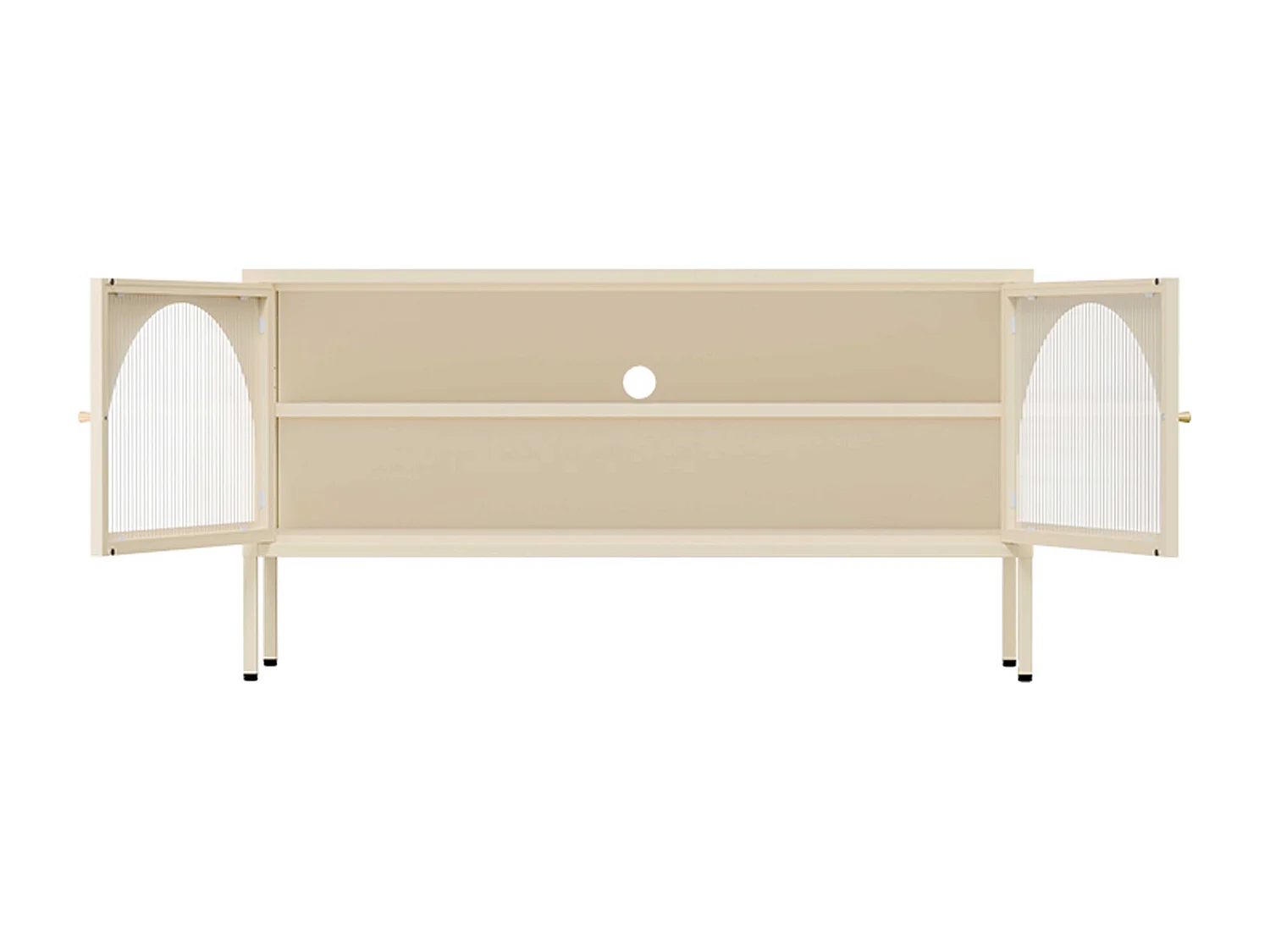 Meuble TV moderne 2 portes L115 cm en métal écru