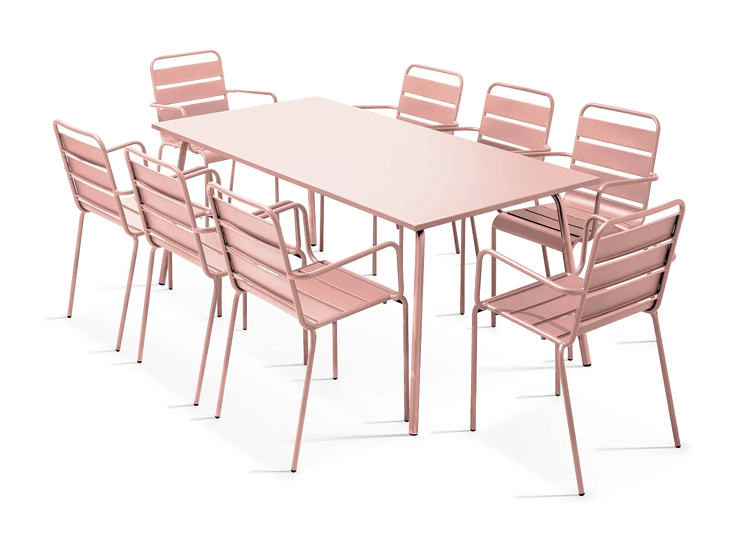 Ensemble table de jardin et 8 fauteuils en métal Rose poudré - Palavas