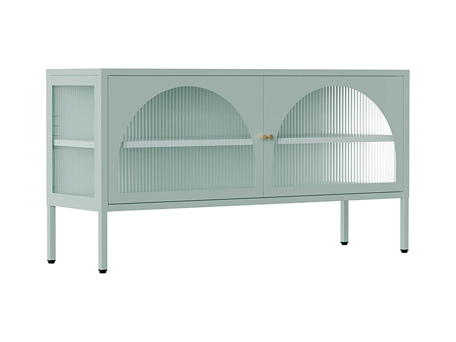 Meuble TV moderne 2 portes L115 cm en métal vert sauge