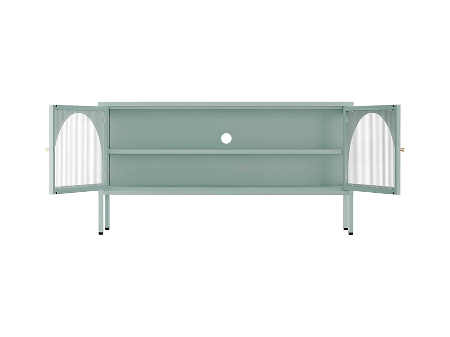 Meuble TV moderne 2 portes L115 cm en métal vert sauge