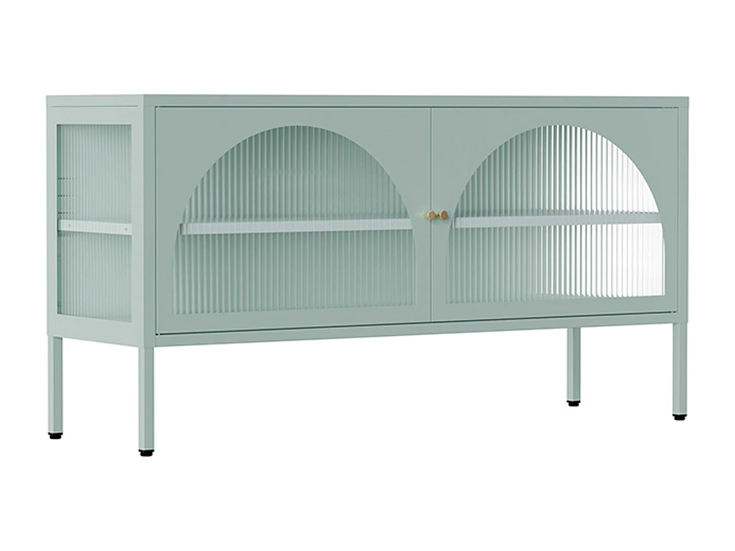 Meuble TV moderne 2 portes L115 cm en métal vert sauge