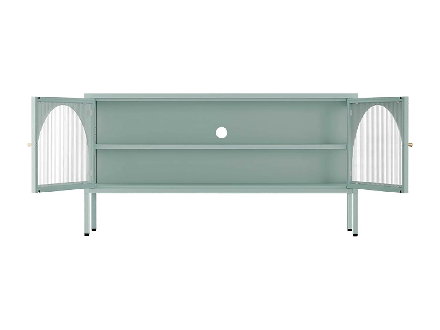 Meuble TV moderne 2 portes L115 cm en métal vert sauge