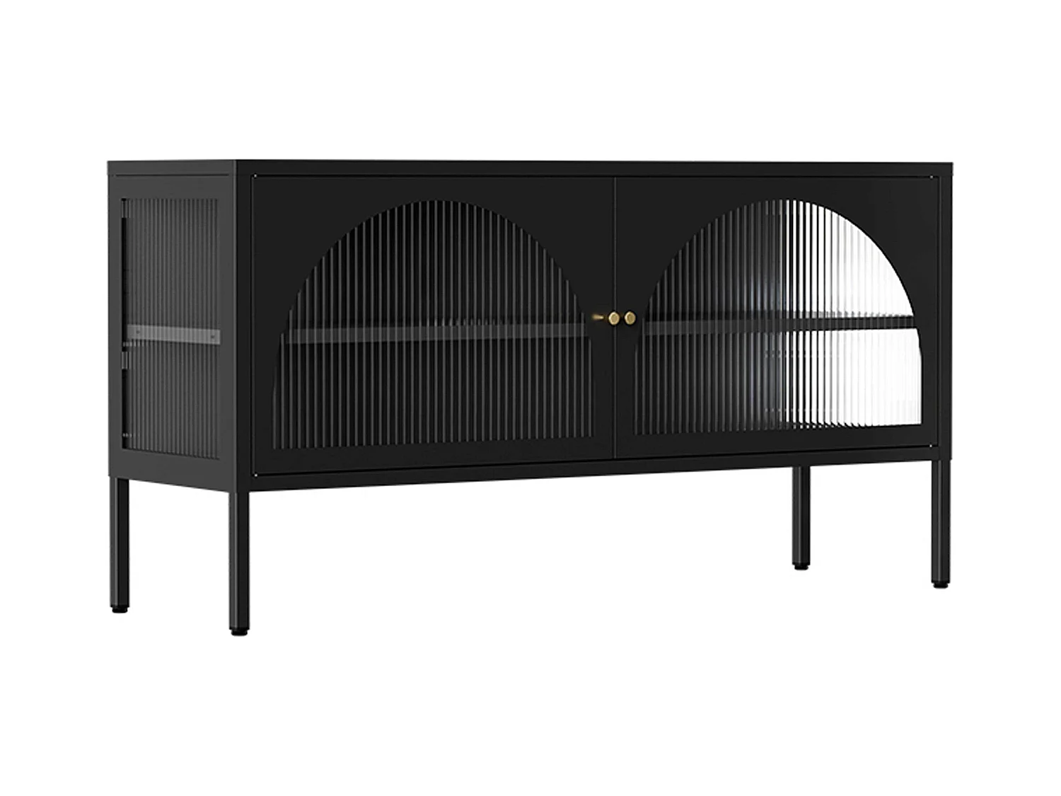 Meuble TV moderne 2 portes L115 cm en métal noir