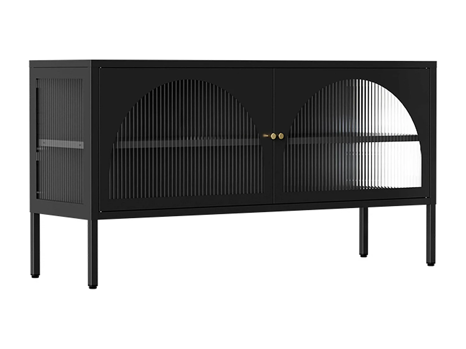 Meuble TV moderne 2 portes L115 cm en métal noir