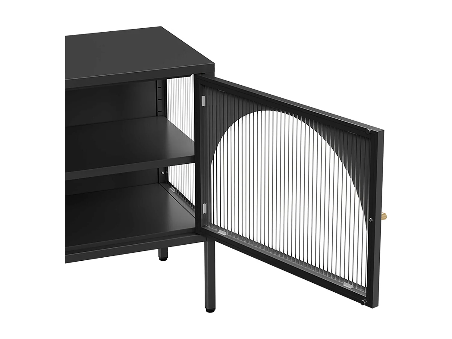 Meuble TV moderne 2 portes L115 cm en métal noir