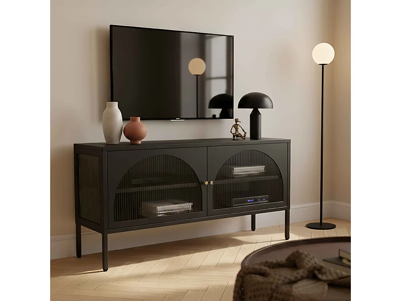 Moderne tv-kast met 2 deuren, L 115 cm, zwart metaal