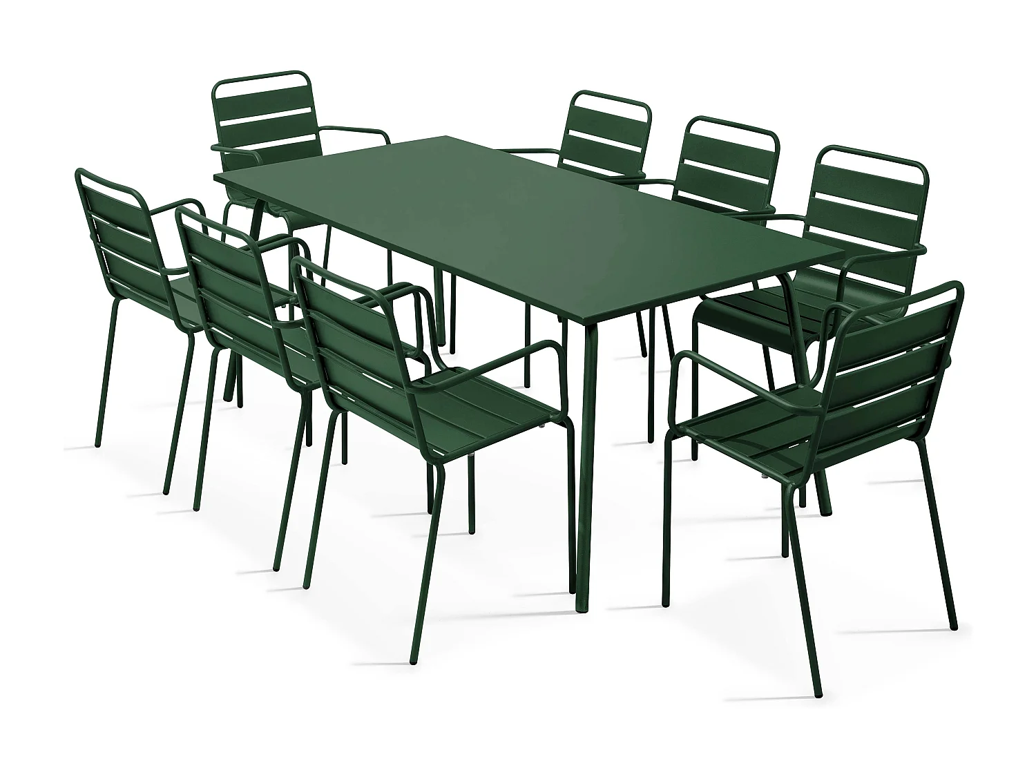 Ensemble table de jardin et 8 fauteuils en métal Vert forêt - Palavas