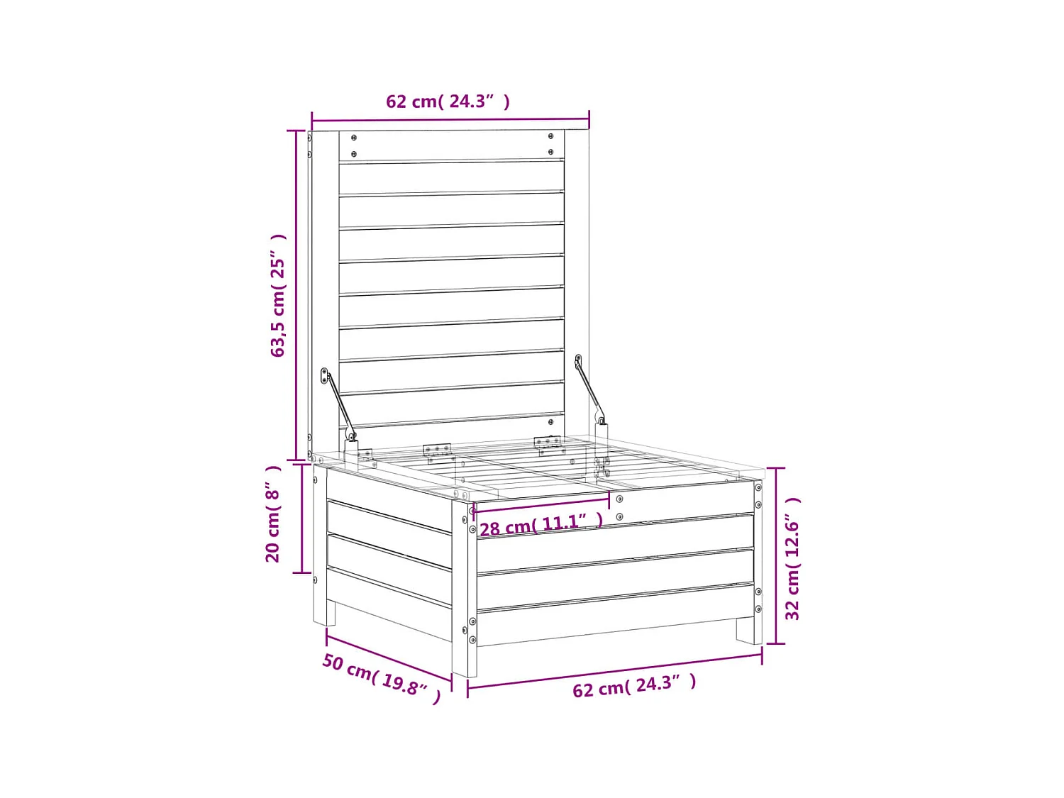 Harper Woods  Repose-pied de jardin blanc 62x63,5x32 cm bois de pin massif