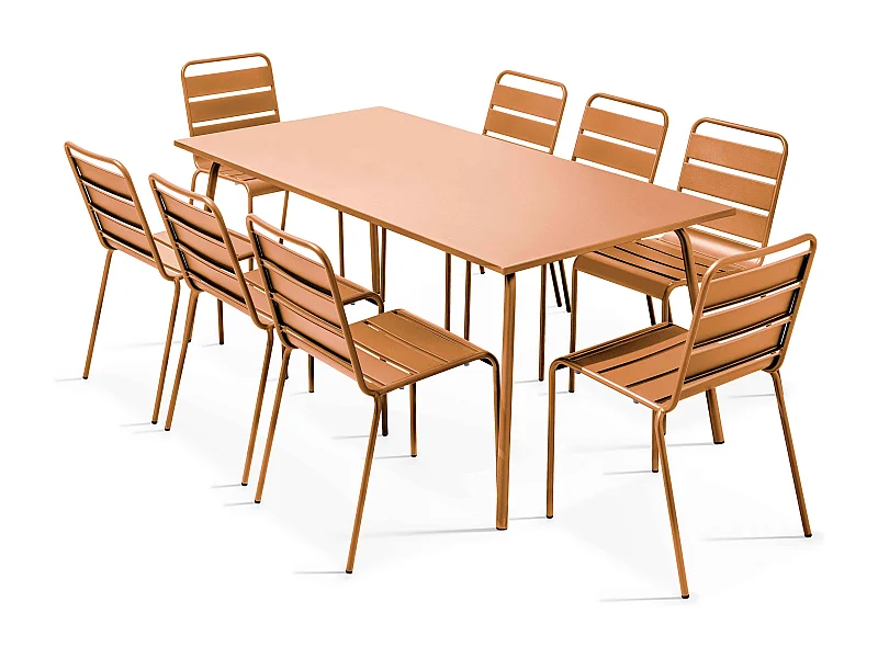 Ensemble table de jardin et 8 chaises en métal Caramel - Palavas