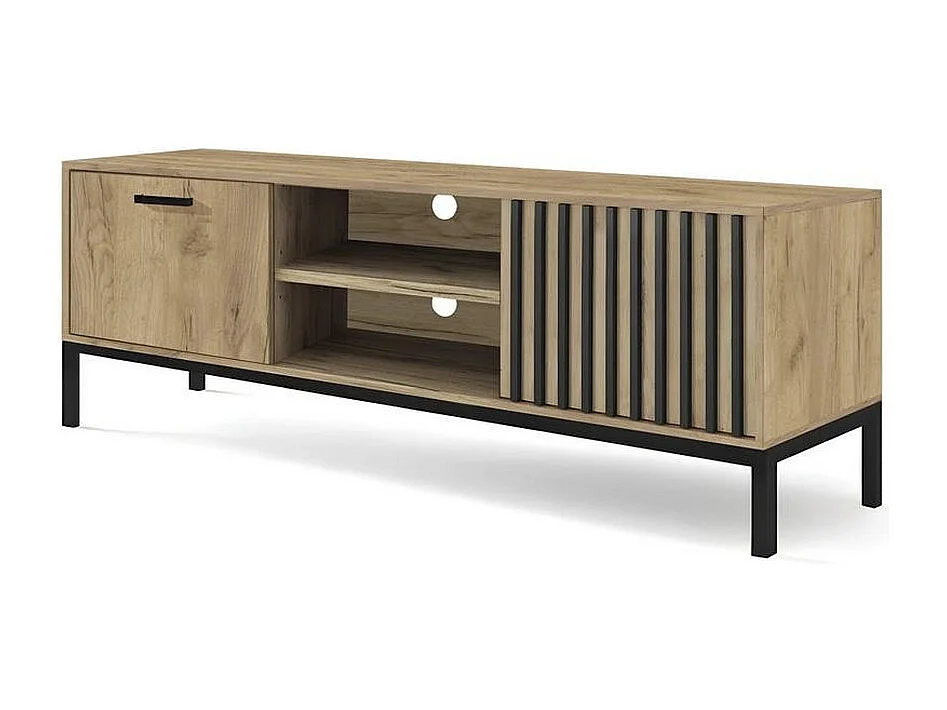 Porta TV 180 cm nero e legno con doghe Lazare