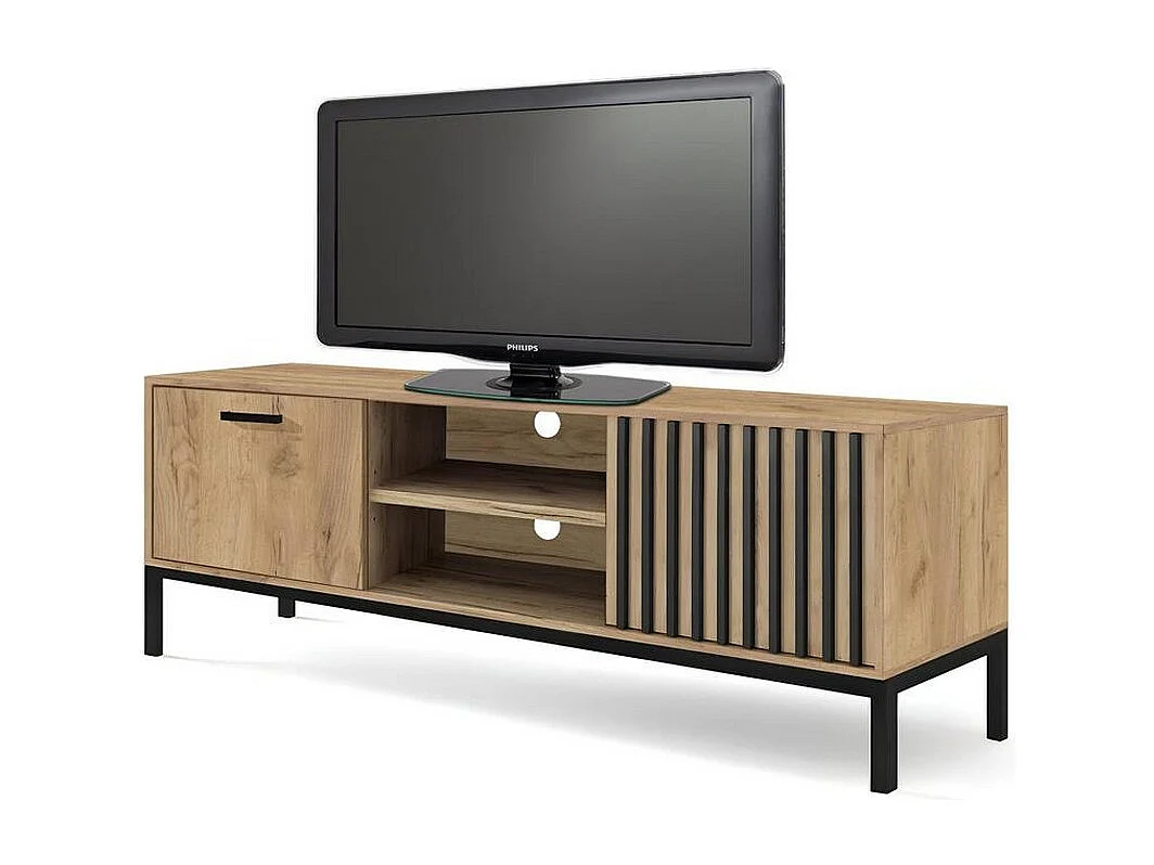 Porta TV 180 cm nero e legno con doghe Lazare