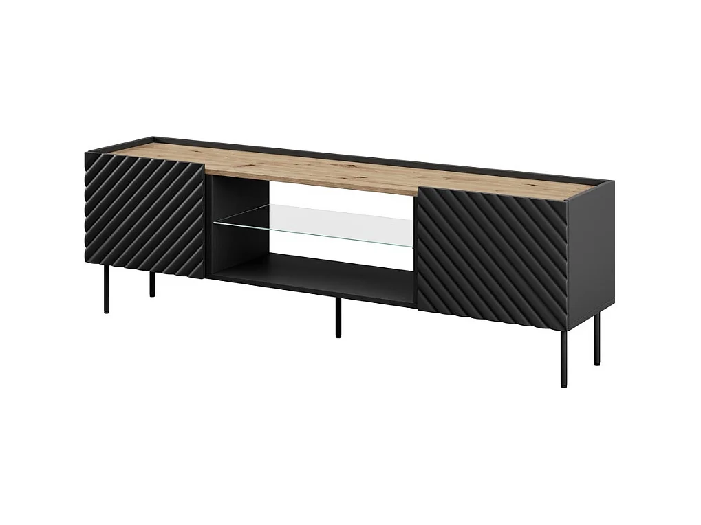 Meuble TV 180cm noir mat et bois Emile