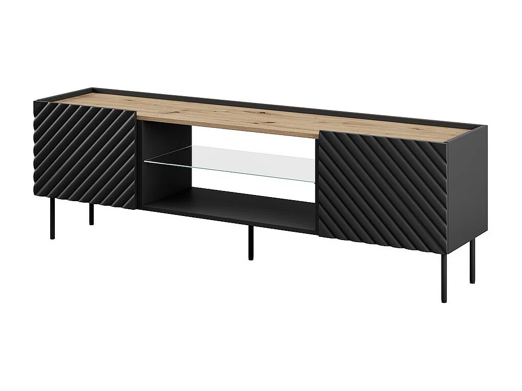 Mueble TV Emile 180 cm negro mate y madera