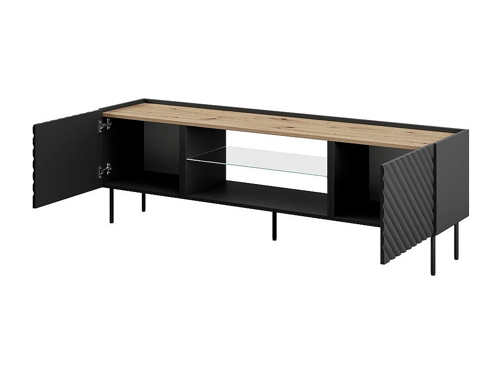 Mueble TV Emile 180 cm negro mate y madera