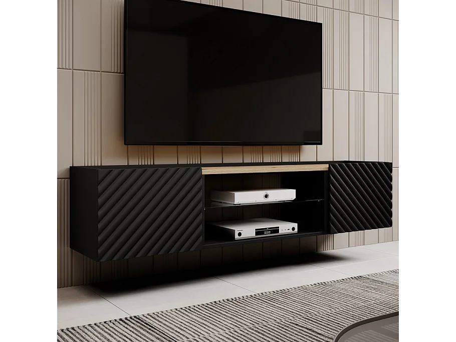 Mueble TV Emile 180 cm negro mate y madera