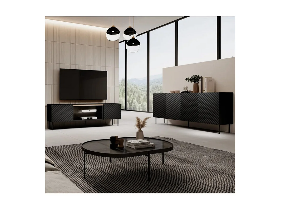 Mueble TV Emile 180 cm negro mate y madera