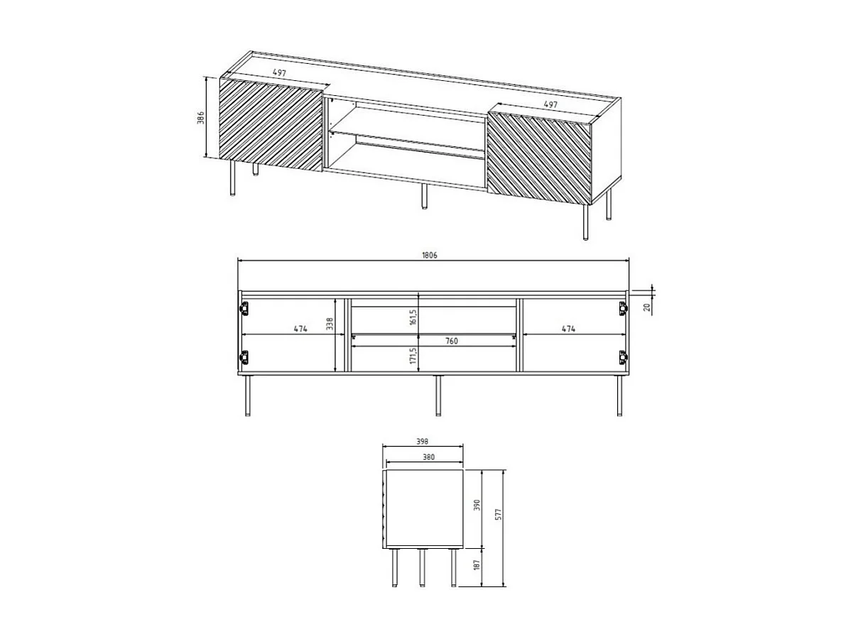 Mueble TV Emile 180 cm negro mate y madera