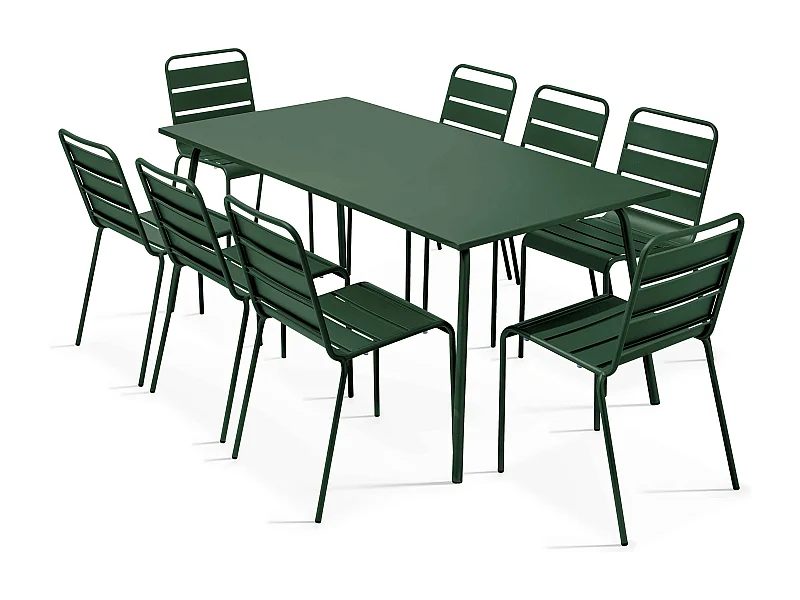 Tuinset met tafel en 8 Bosgroen stoelen