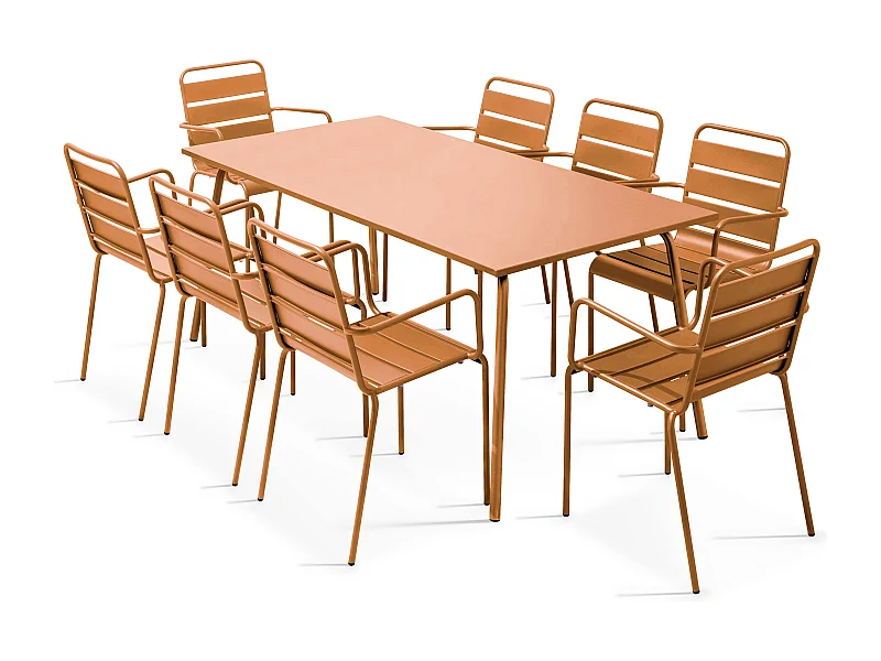 Ensemble table de jardin et 8 fauteuils en métal Caramel - Palavas