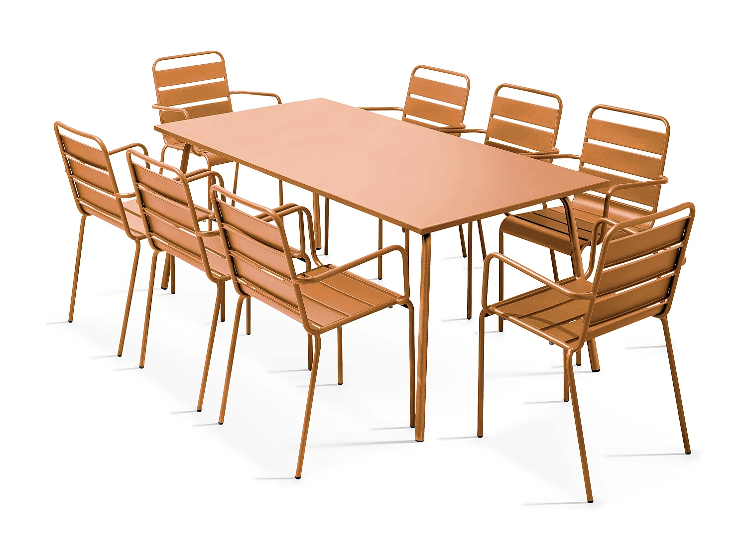 Ensemble table de jardin et 8 fauteuils en métal Caramel - Palavas