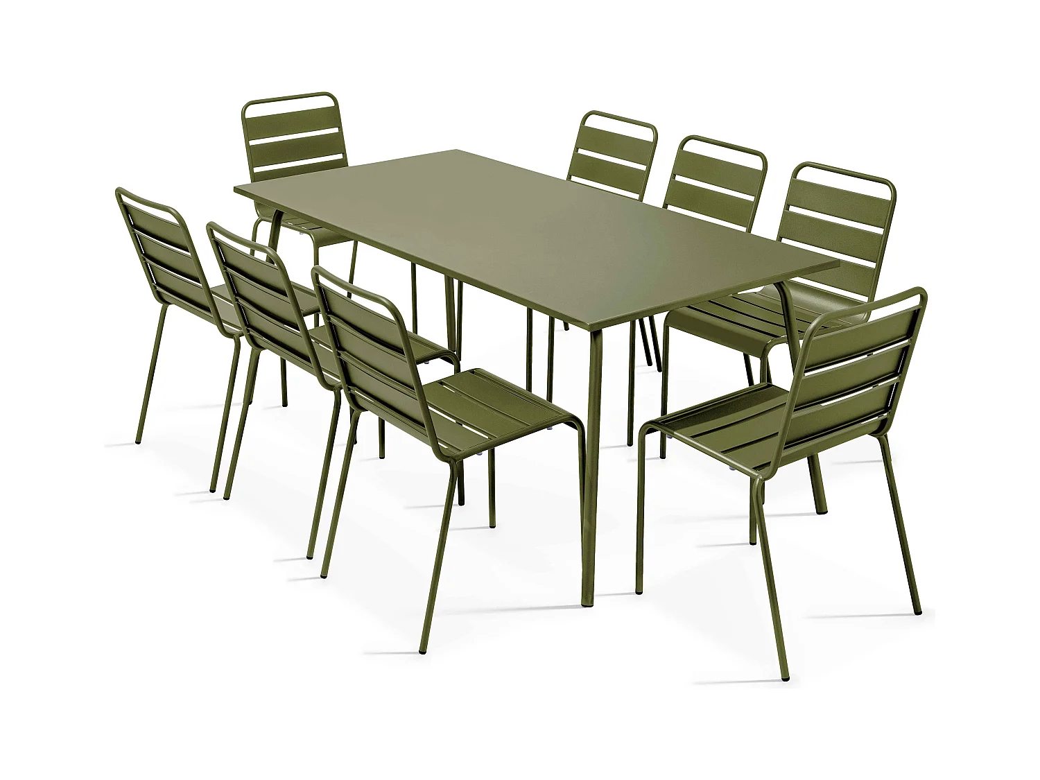 Ensemble table de jardin et 8 chaises en métal Vert Kaki - Palavas