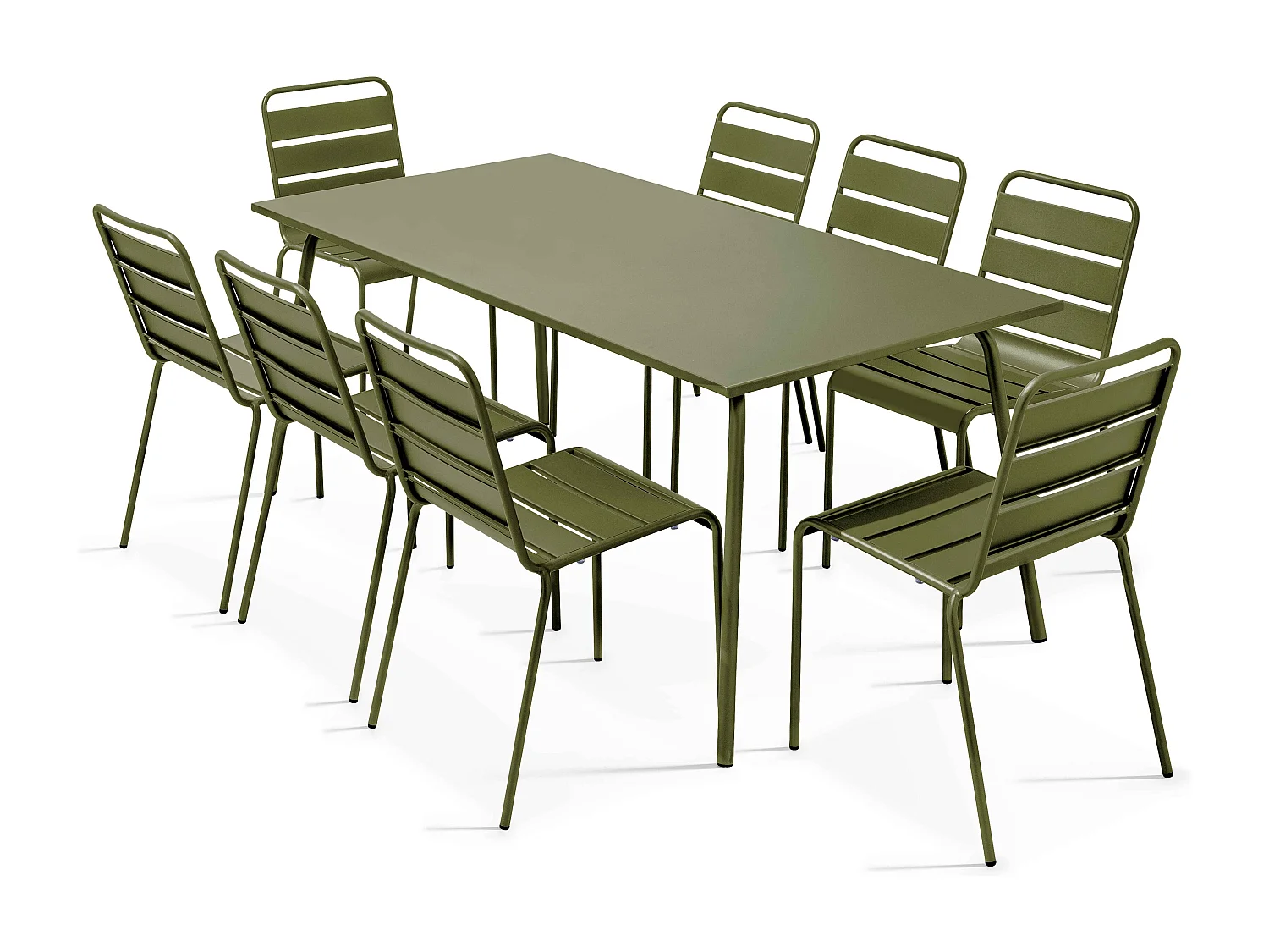 Ensemble table de jardin et 8 chaises en métal Vert Kaki - Palavas