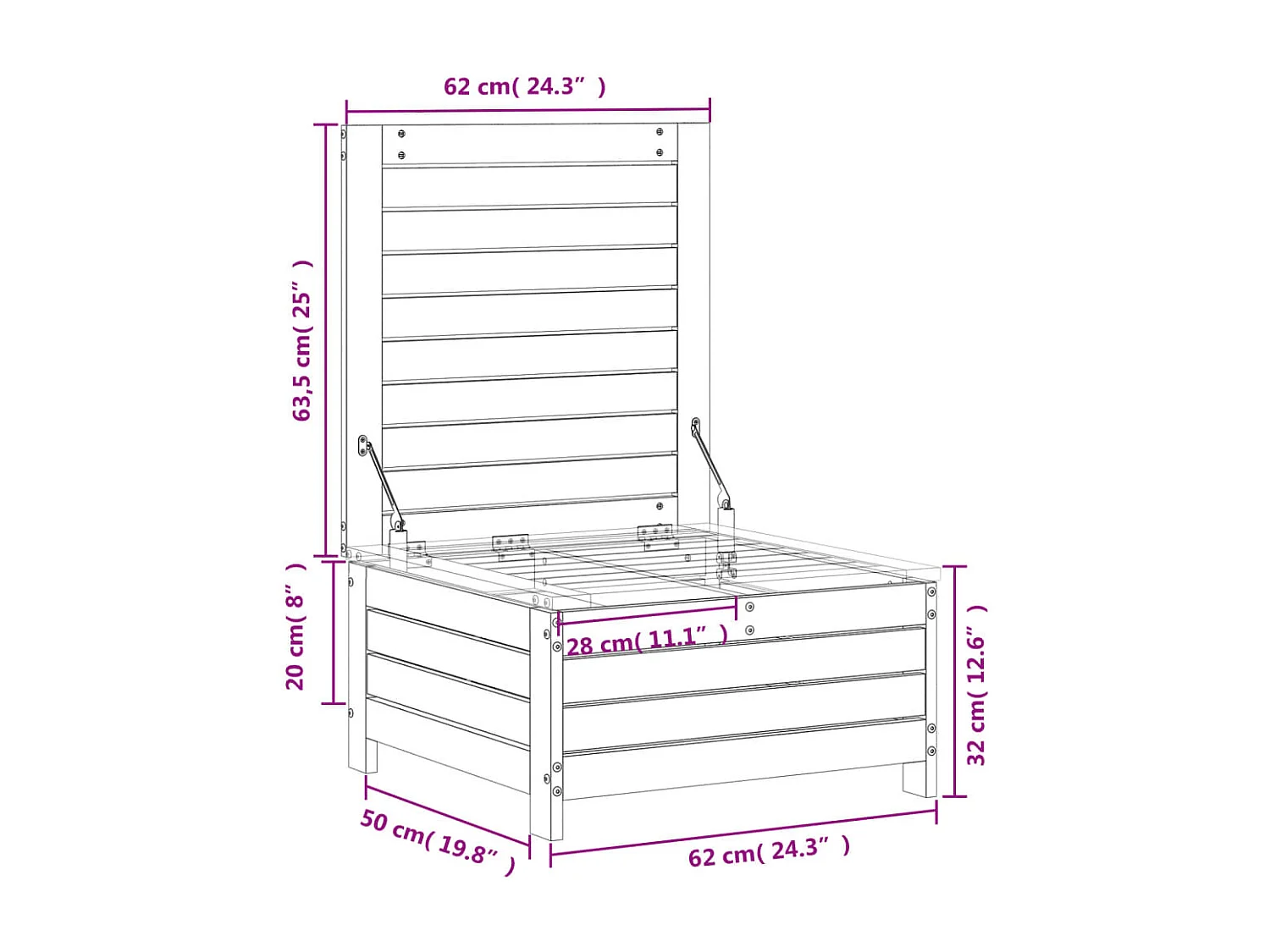 Harper Woods  Repose-pied de jardin cire marron 62x63,5x32 cm bois pin massif
