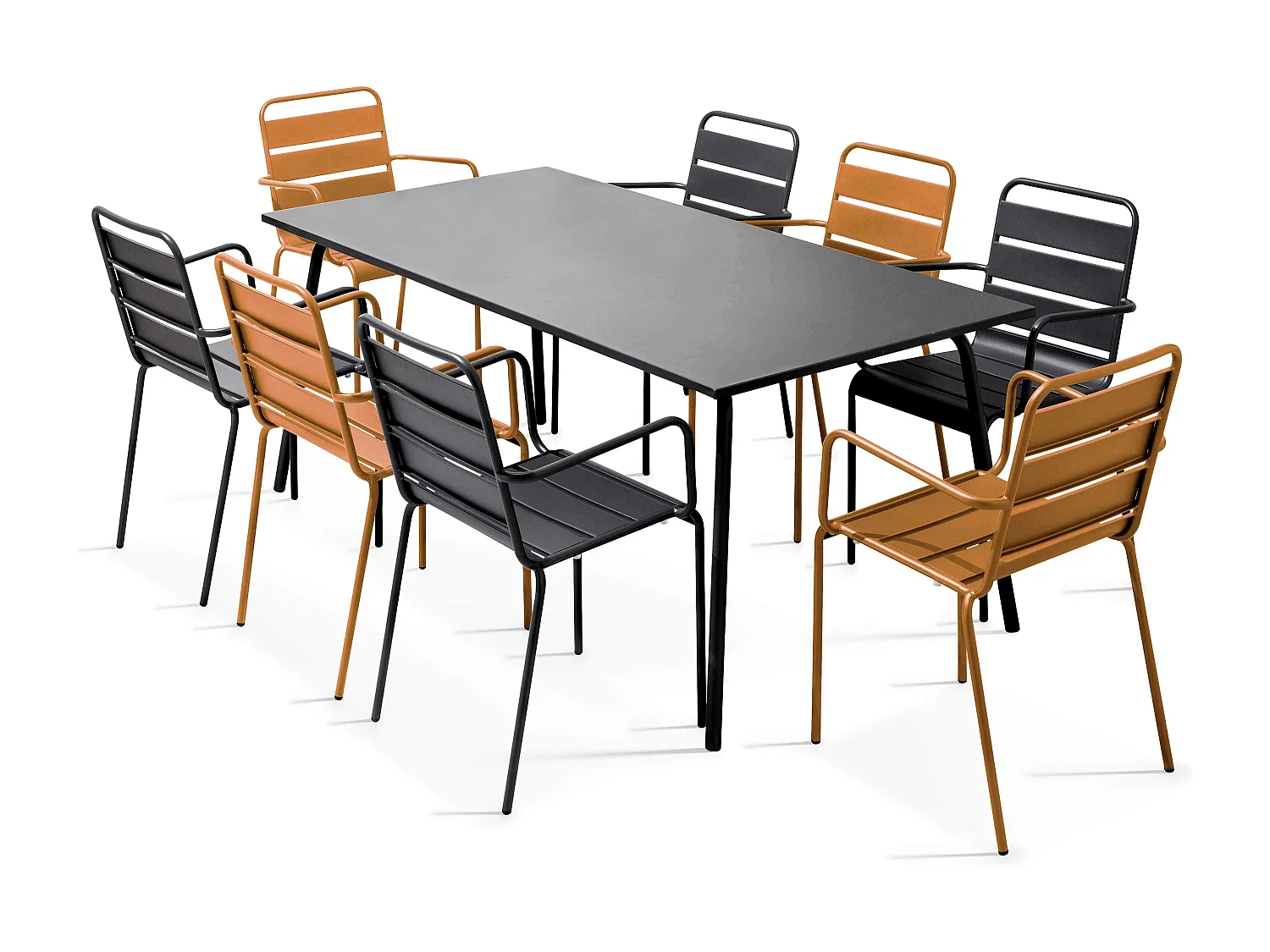 Ensemble table de jardin et 8 fauteuils en métal Caramel - Palavas