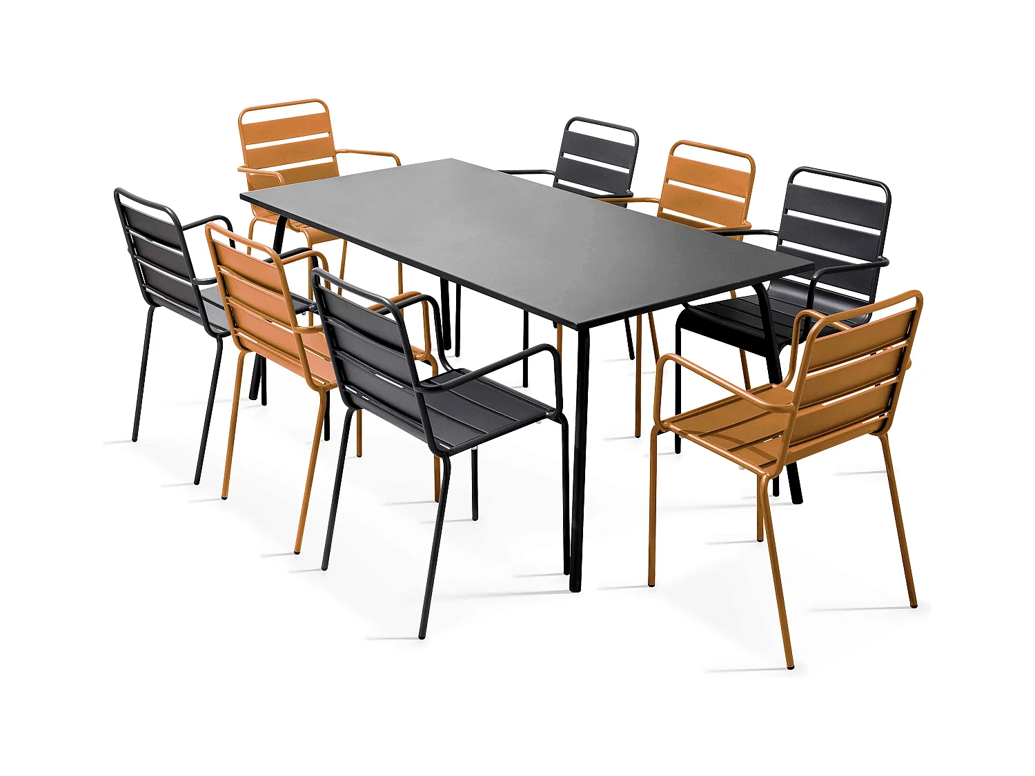 Ensemble table de jardin et 8 fauteuils en métal Caramel - Palavas