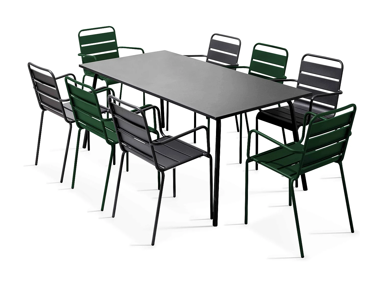Ensemble table de jardin et 8 fauteuils en métal Vert forêt - Palavas