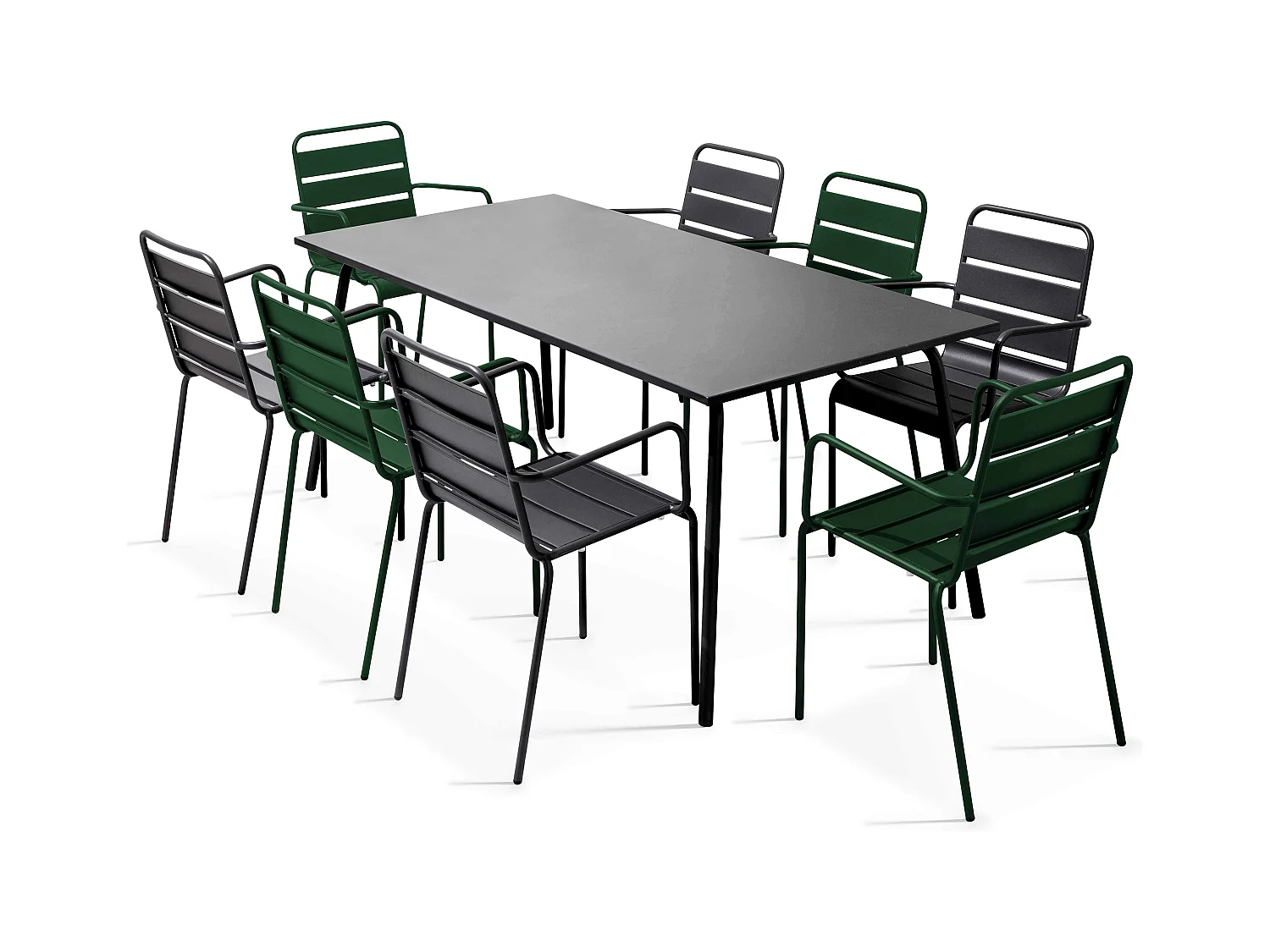 Ensemble table de jardin et 8 fauteuils en métal Vert forêt - Palavas