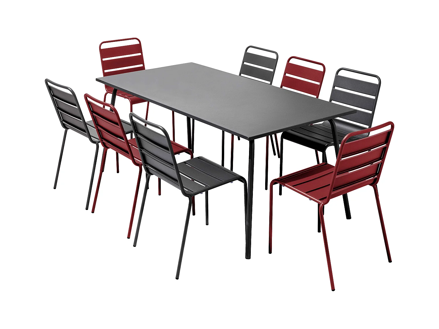 Ensemble table de jardin et 8 chaises en métal gris et pourpre - Palavas