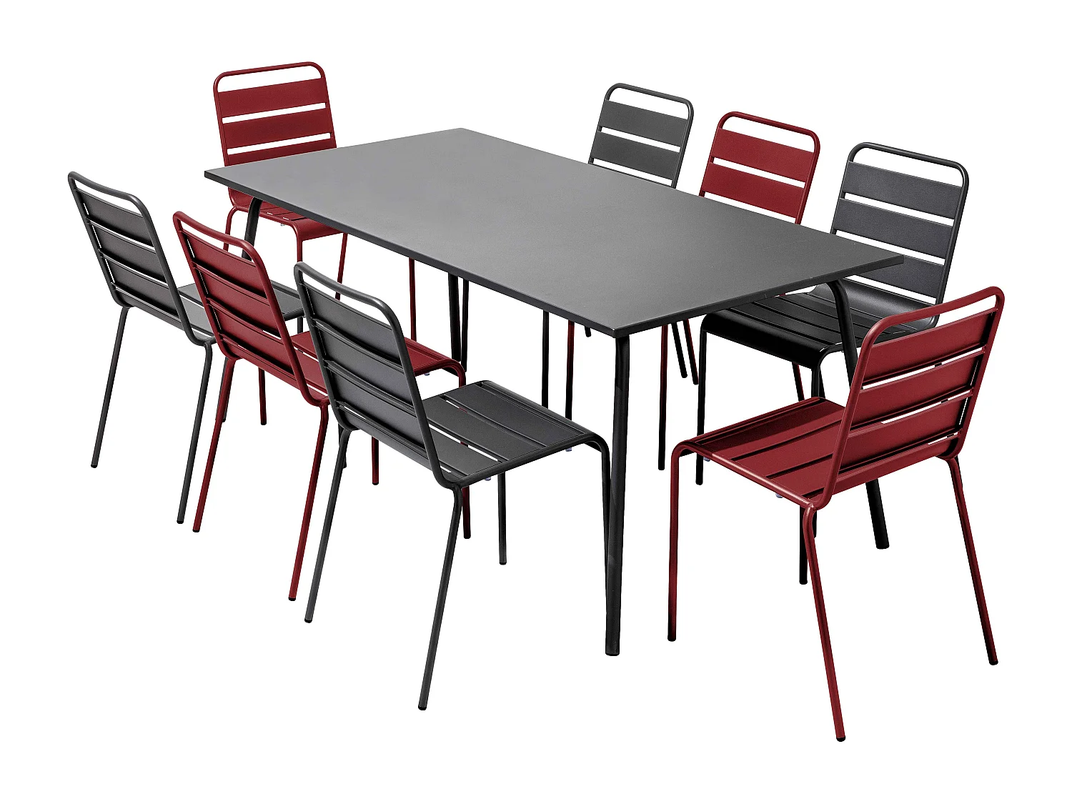 Ensemble table de jardin et 8 chaises en métal gris et pourpre - Palavas